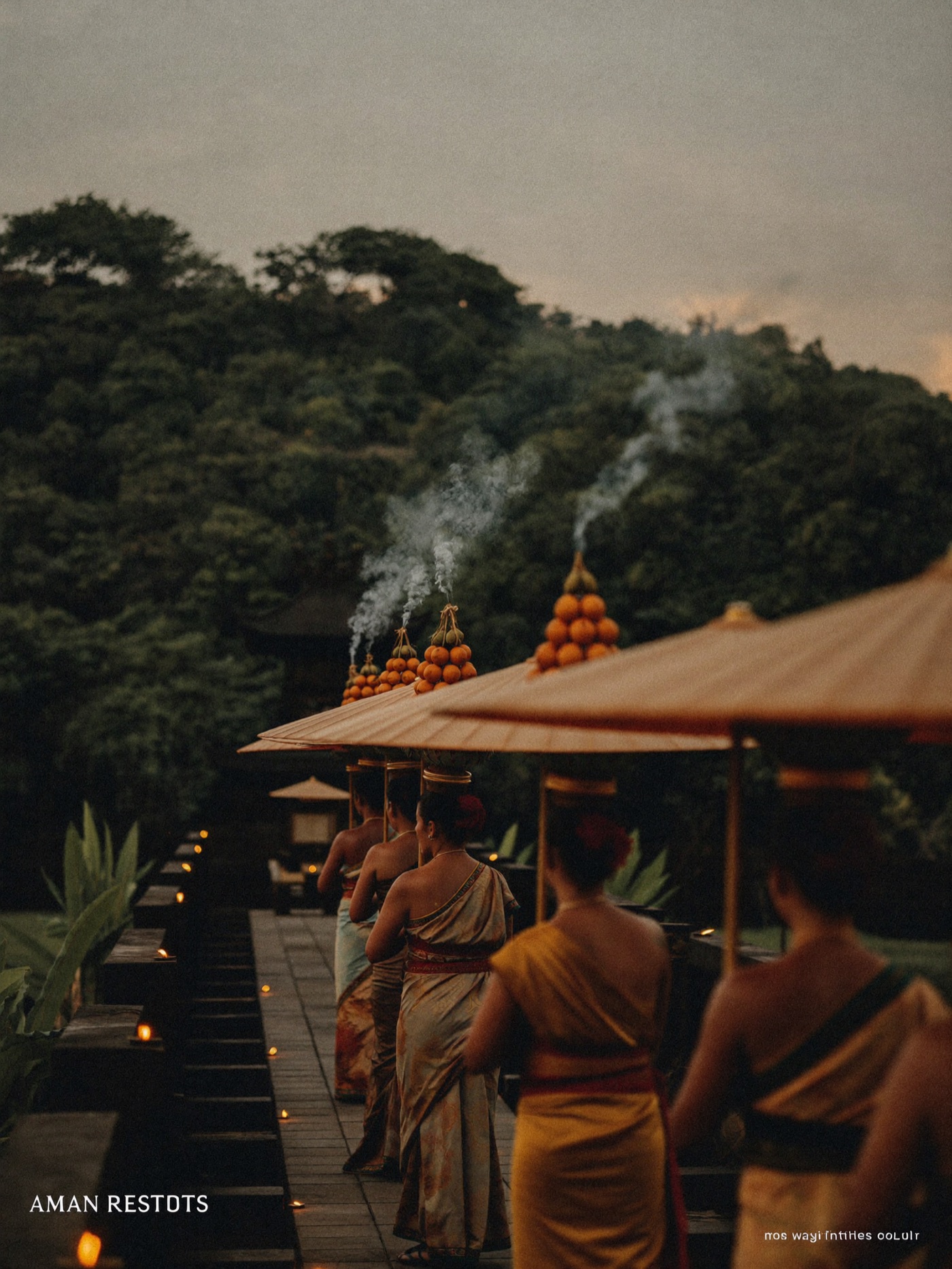 A temple ceremony at dusk